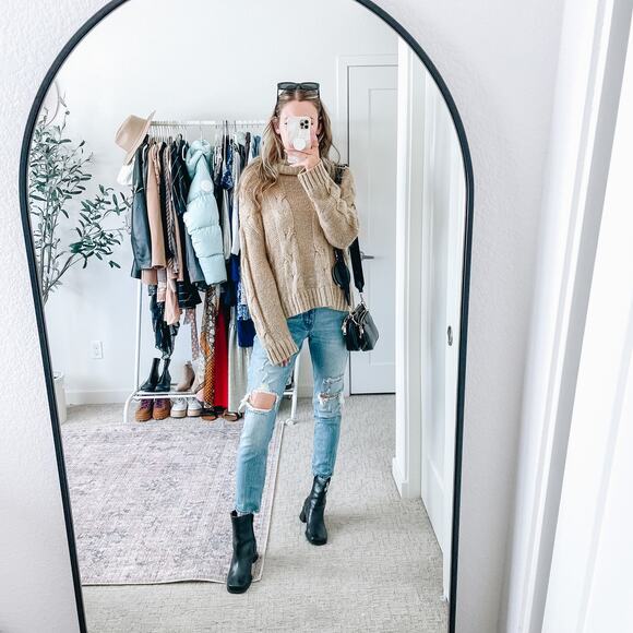 J.O.A Neutral Tan Mockneck Sweater - Picture 14 of 15